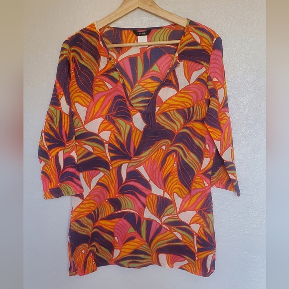 J Crew Colorful Abstract Print 100% Cotton Gauze Tunic Top Blouse Size Medium - Picture 1 of 5